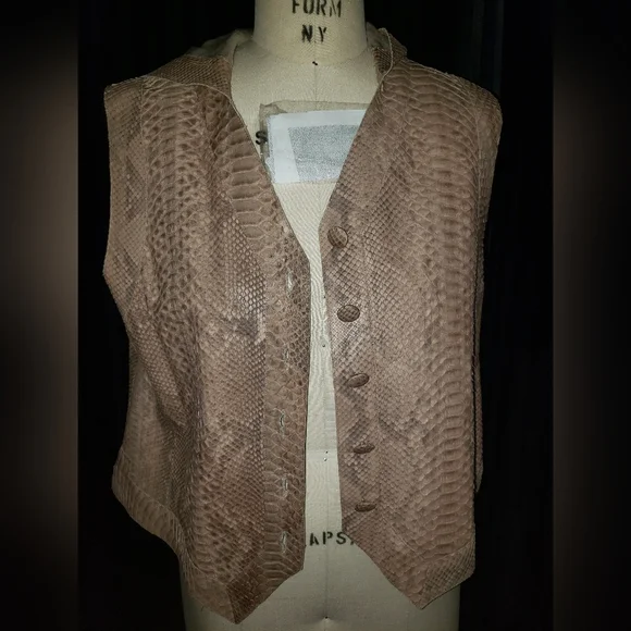 John Anthony genuine python snakeskin reptile neutral tan browns hoodie vest L - Picture 7 of 15